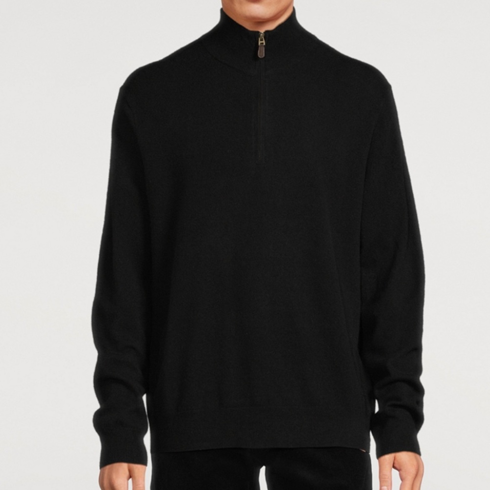 Stylish NORDSTROM Black Washable Merino Wool Classic 1/4 Zip Sweater L